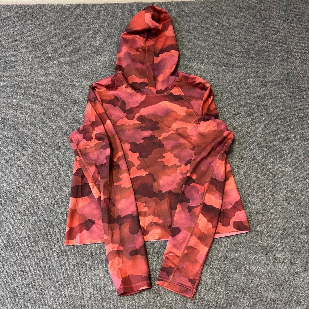 Athleta Hoodie Womens Size M Red Camo Print Lightweight Long Sleeve Pullover